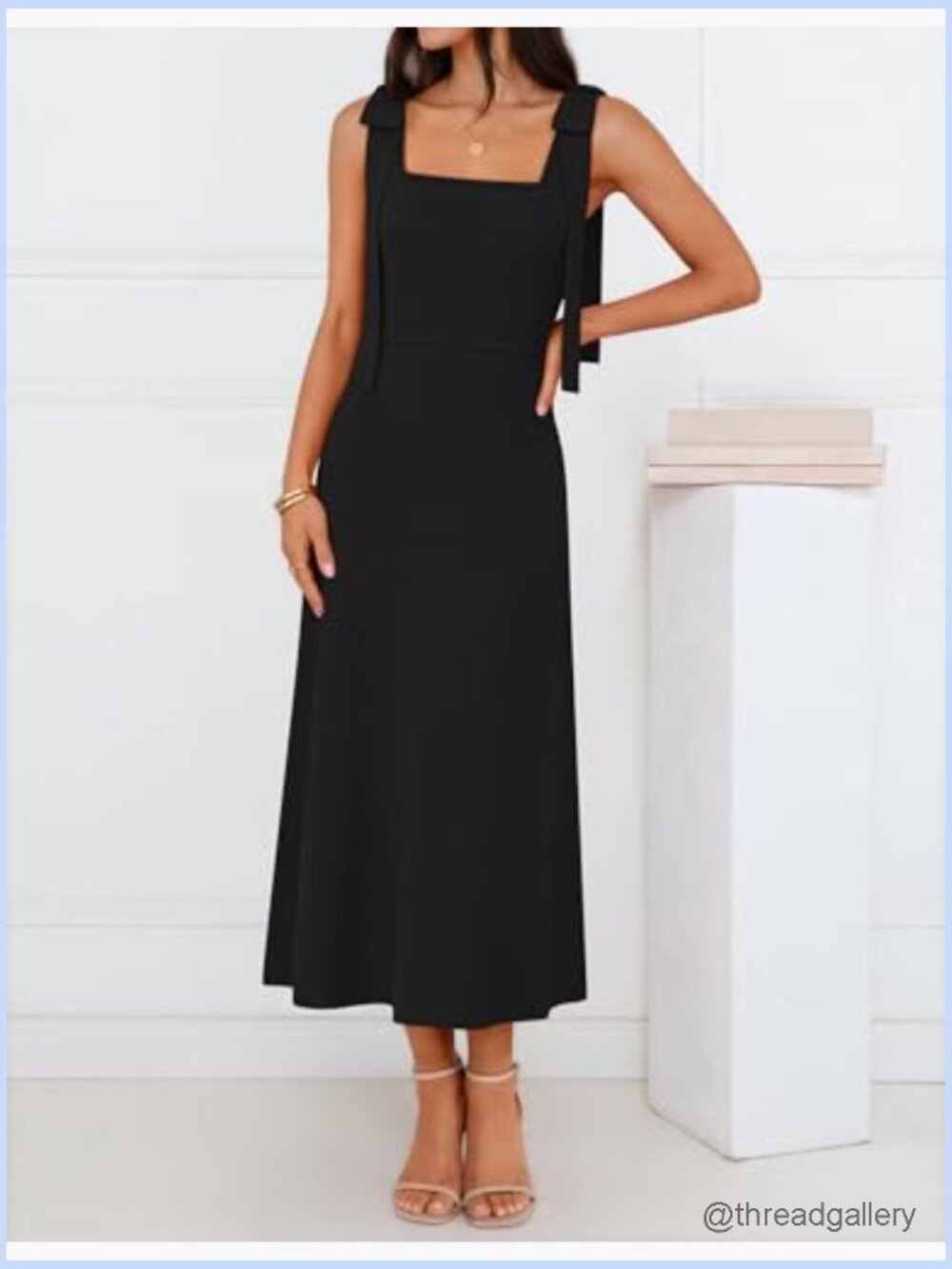 Sleeveless Square Neck Bow Strap Midi Sweater Dress - Picture 4 of 7